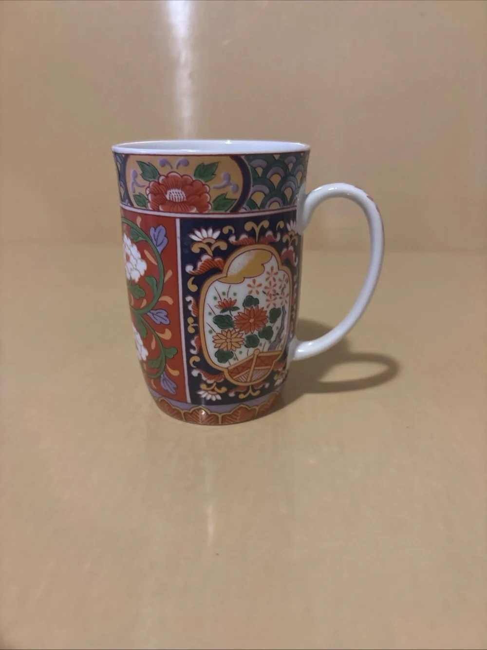 Set of 2 Multicolored Japanese Floral Ceramic Coffee Mugs